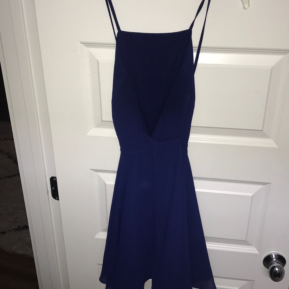 Open-Back Criss-Cross Blue Mini Dress (Size 6)